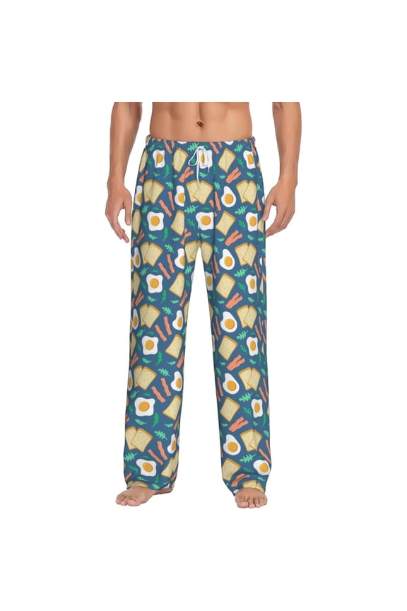 Eggs Toast Bacon And Arugula Print Pajama Pants for Men,Men’s Pajama Bottoms,Mens PJ Pants with Pockets & Button Fly-XX-Large