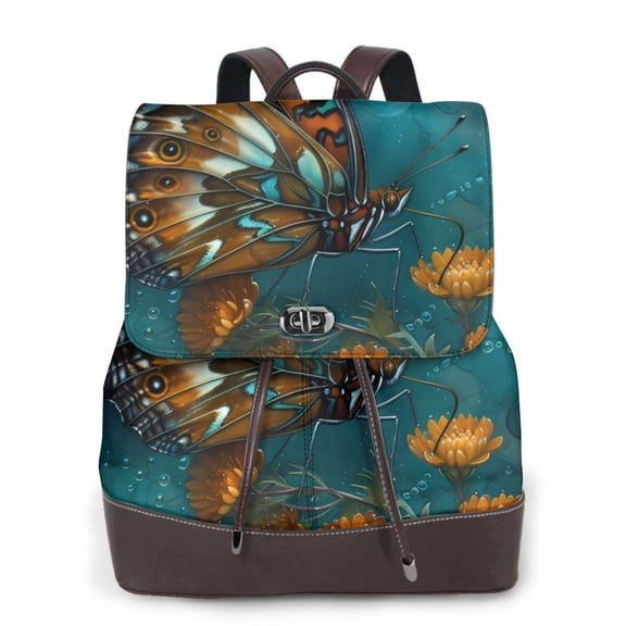 Logiee Elegant Butterfly And Flowers Print Backpack Purse for Women,Fashion Leather Backpack Purse,Women's Leather Backpack for Work College Travel