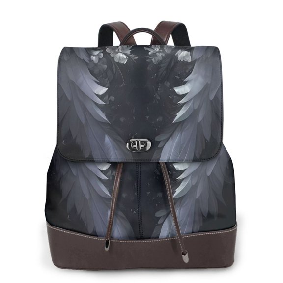 Logiee Elegant Feathered Floral Wings Print Backpack Purse for Women,Fashion Leather Backpack Purse,Women's Leather Backpack for Work College Travel