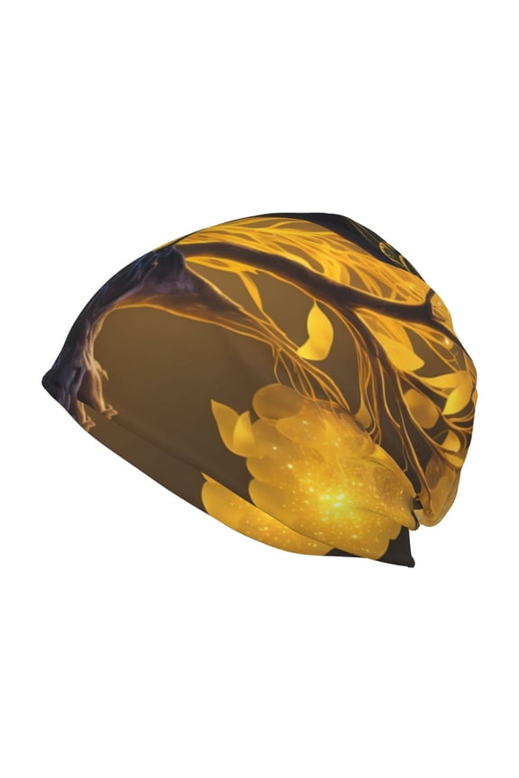 Elegant Gold Leaf Peacock Print Unisex Knit Beanie for Men Women Winter Hat,Beanies Skull Caps