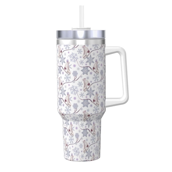 Logiee Elegant ice skates snowflakes Print 40OZ Ice Bully Cup with Handle and Straw, Double Wall Stainless Steel Tumbler,Travel Coffee Cup with Lid, Summer Insulation and Cooling Cup