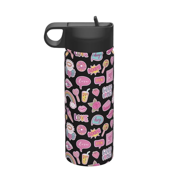 Logiee Elements Print 18oz Sports Insulated Kettle With Straw,Insulated Water Bottle For Running Hiking Cycling Climbing,Man Womans Insulated Water Bottle