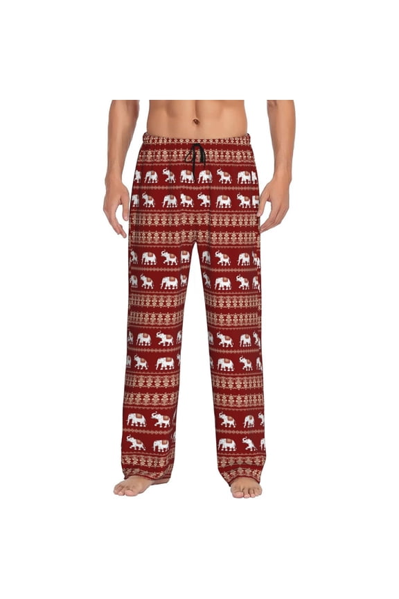 Elephant Print Pajama Pants for Men,Men’s Pajama Bottoms,Mens PJ Pants with Pockets & Button Fly-Small