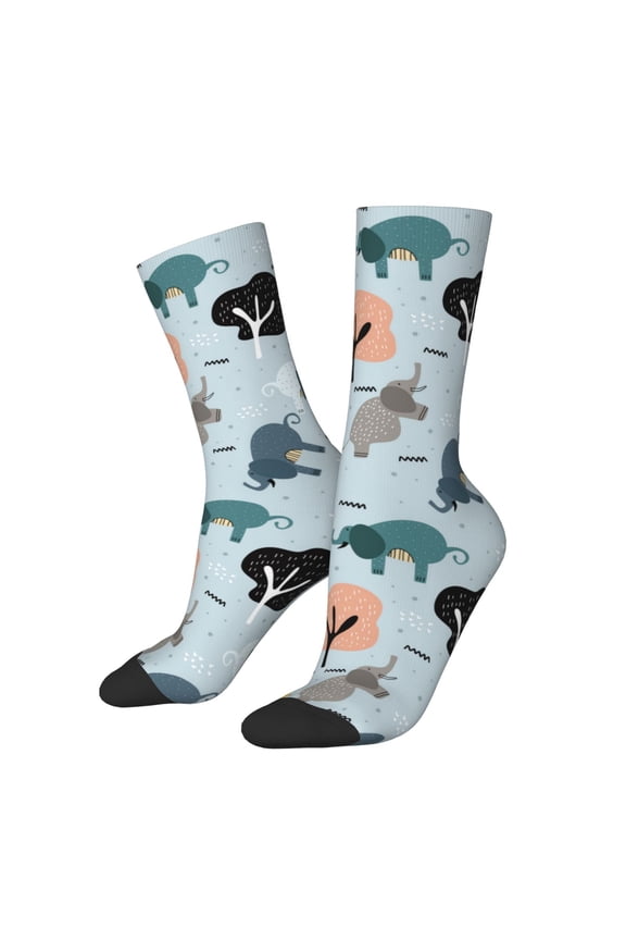 Elephant Tree Print Adult Socks for Men & Women,Calf Socks, Ankle Socks,Boots Socks,Breathable Casual Sock,Unisex Crew Socks