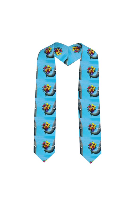 Elephant Trunk Couple Flowers Print Unisex Adult Graduation Stole Shawl 72" Long for Academic Commencements Shawl-Sharp Corner