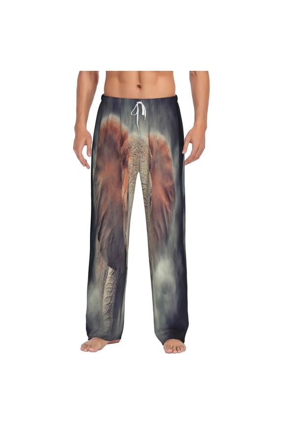 Elephant in Smoke Print Pajama Pants for Men,Men’s Pajama Bottoms,Mens PJ Pants with Pockets & Button Fly-Small