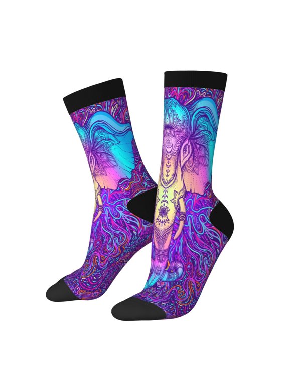 Elephant in Tribal Style Print Adult Socks for Men & Women,Calf Socks, Ankle Socks,Boots Socks,Breathable Casual Sock,Unisex Crew Socks