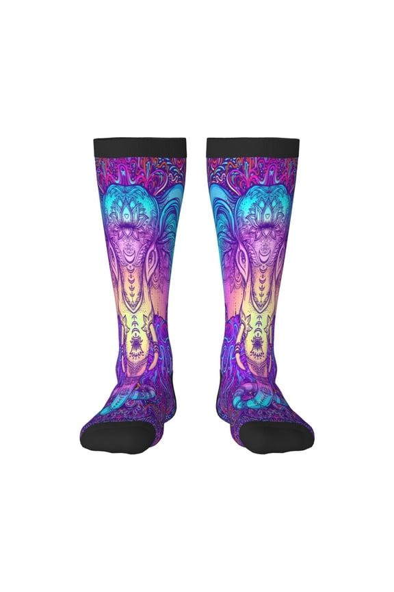 Elephant in Tribal Style Print Gift Stocking Stuffers,Adult Stockings,Novelty Socks,Funny Socks Birthday Running Walking Sleeping