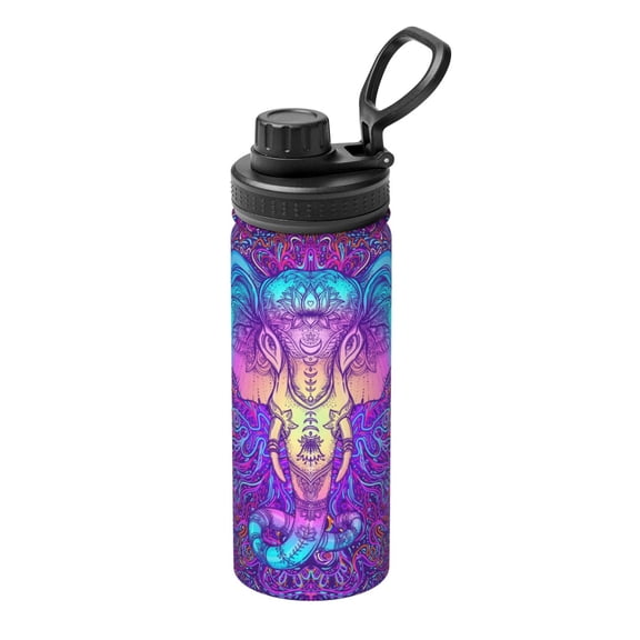 Logiee Elephant in Tribal Style Print Water Bottle,18oz Sports Insulated Kettle for Cycling Gym Basketball Outdoor, Suitable as a Present
