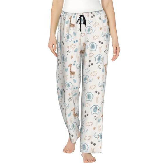 Logiee Elephants And Giraffes Print Women Pajama Pants,Comfy Pj Bottom with Pockets & Drawstring,Stretch Casual Sleepwear-XX-Large
