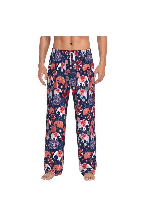 Elephants Print Pajama Pants for Men,Men’s Pajama Bottoms,Mens PJ Pants with Pockets & Button Fly-3X-Large