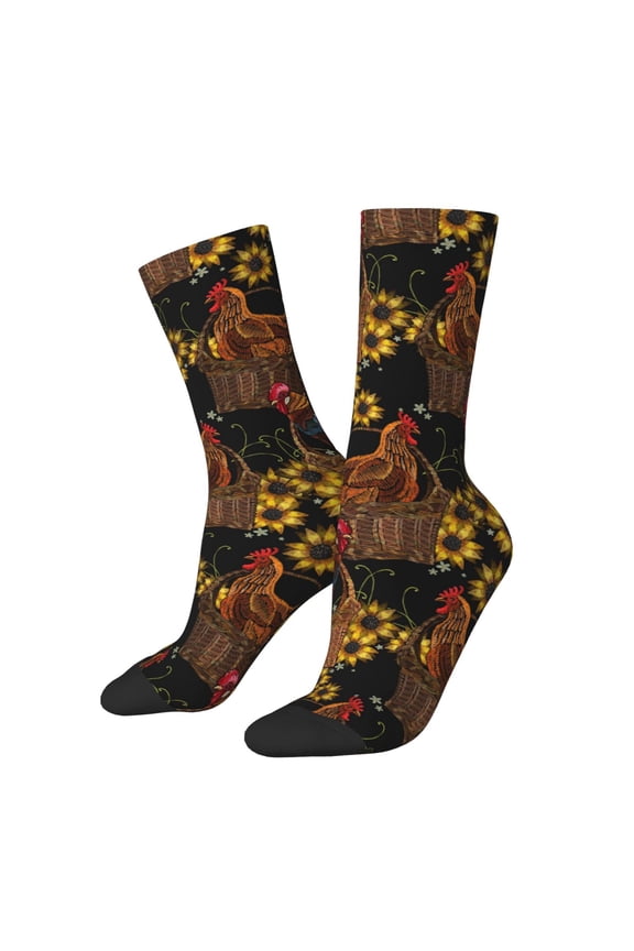 Embroidery Chicken Rooster Print Adult Socks for Men & Women,Calf Socks, Ankle Socks,Boots Socks,Breathable Casual Sock,Unisex Crew Socks