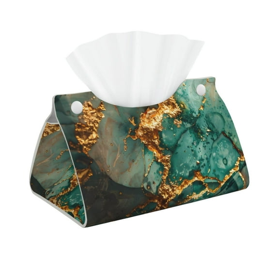 Logiee Emerald Color Gold Marble Print Tissue Box Cover,Stylish Tissue Box Holder Decorative Tissue Cover for Bathroom Toilet Bedroom Living Room Table Desk Office