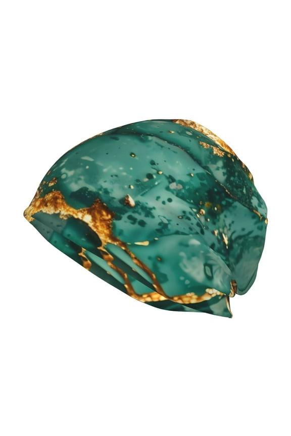 Emerald Color Gold Marble Print Unisex Knit Beanie for Men Women Winter Hat,Beanies Skull Caps
