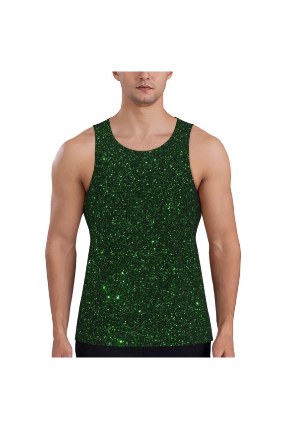Emerald Green Sparkling Print Men's Workout Tank Top,Quick Dry Workout Tank Top,Gym Muscle Tee,Fitness Bodybuilding Sleeveless T Shirt-Large