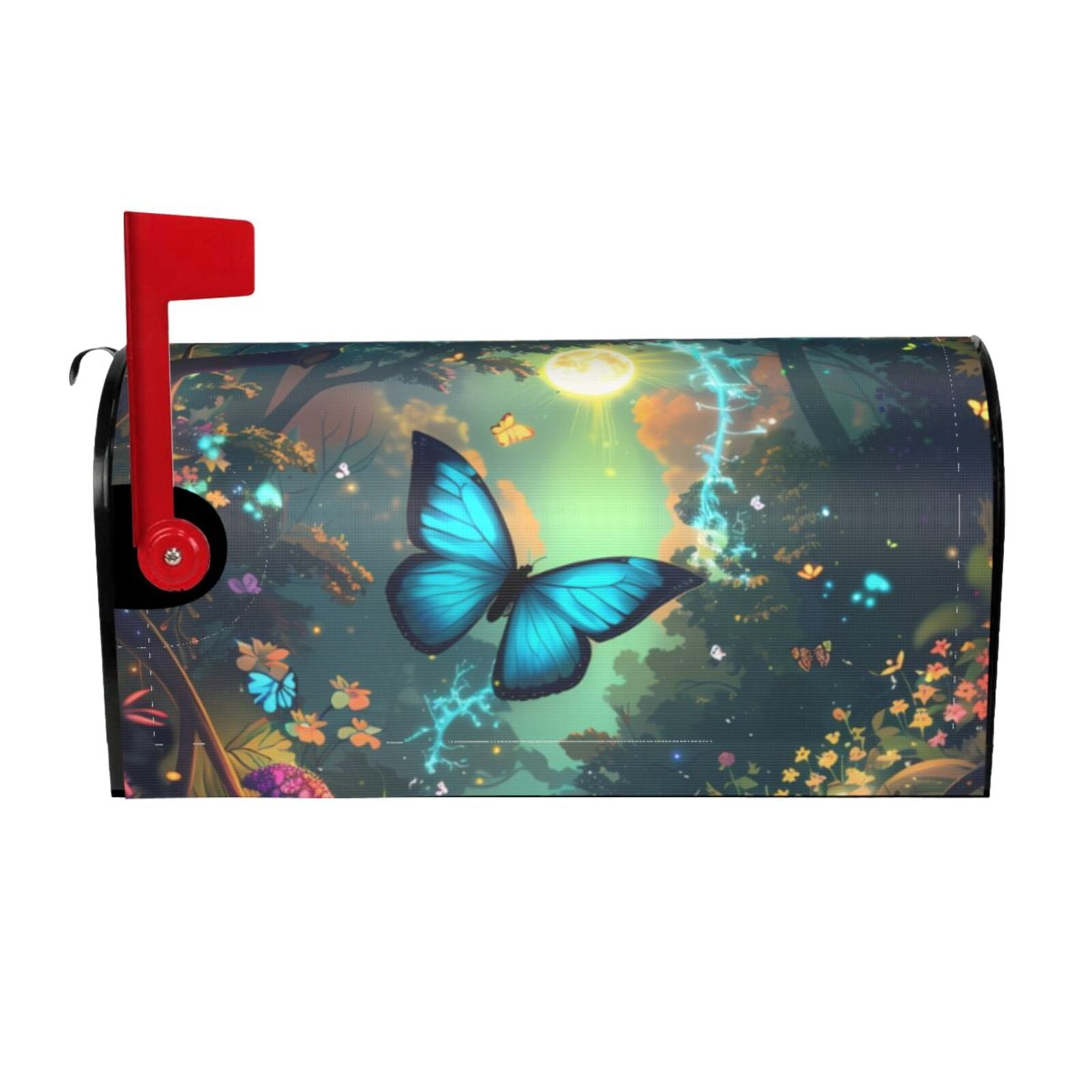 Logiee Enchanted Forest Butterfly A Print Post Letter Box Wrap Decor, Mailbox Cover Suitable for Standard Mailbox and Large Size Mailbox,Outdoor Yard Decoration-25.5x21 in