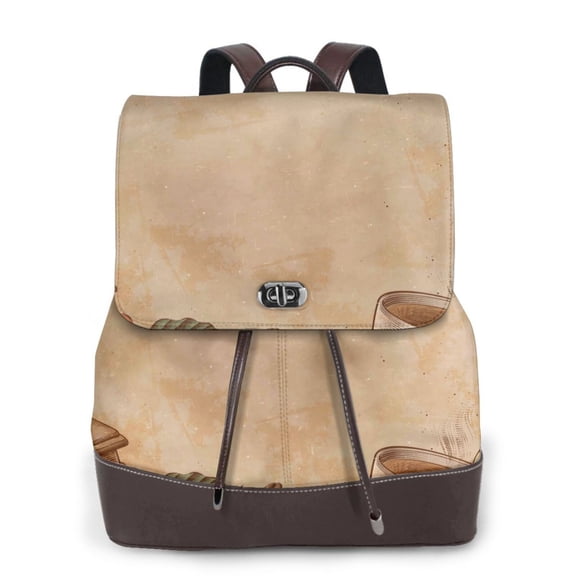 Logiee Engraved Coffee On Kraft Paper Print Backpack Purse for Women,Fashion Leather Backpack Purse,Women's Leather Backpack for Work College Travel