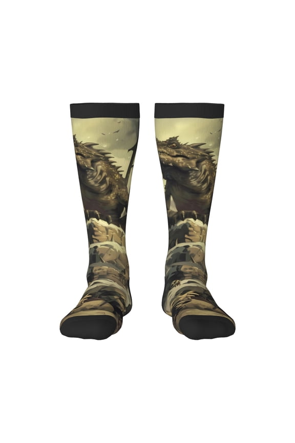 Epic Dragon Skull Scene Print Gift Stocking Stuffers,Adult Stockings,Novelty Socks,Funny Socks Birthday Running Walking Sleeping