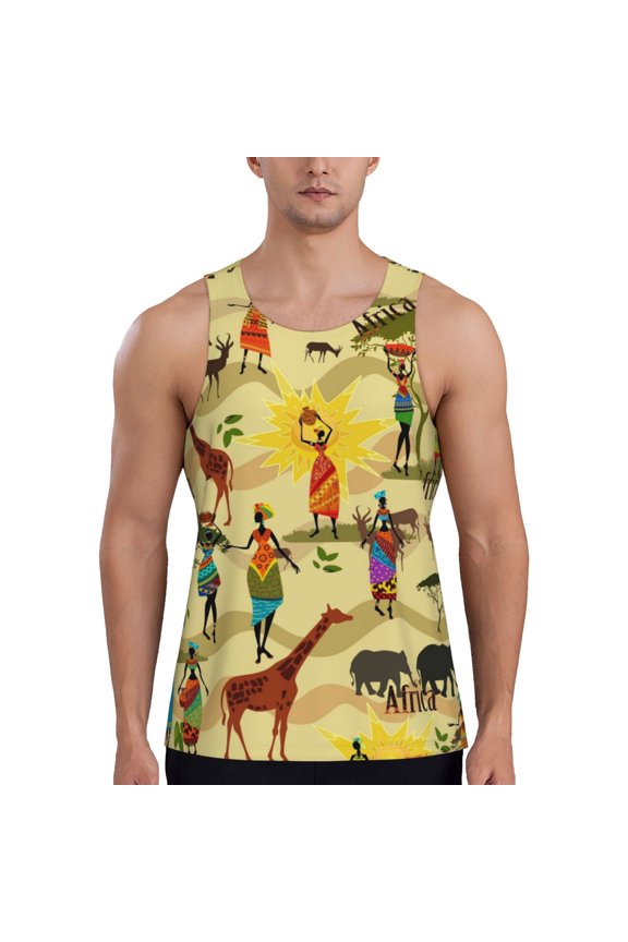 Ethnic African Print Men's Workout Tank Top,Quick Dry Workout Tank Top,Gym Muscle Tee,Fitness Bodybuilding Sleeveless T Shirt-Large