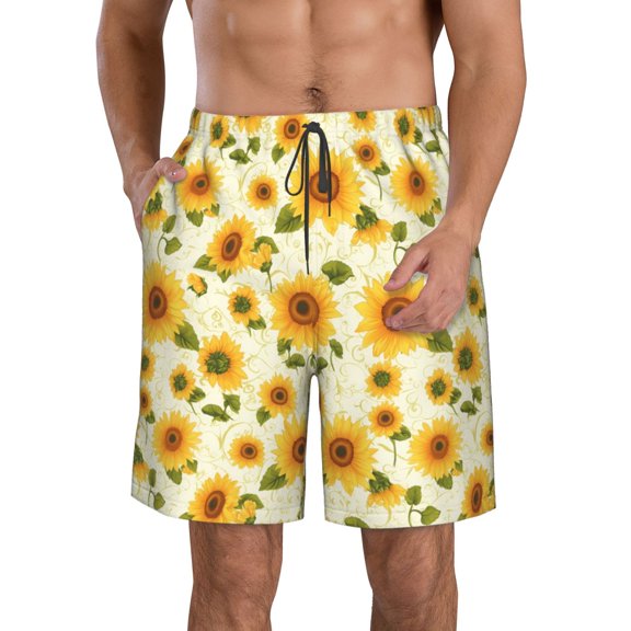 Logiee European-style Pattern Sunflower Print Mens Swim Trunks Quick Dry Board Shorts,Breathable Hawaii Beach Shorts Swimwear Bathing Suits-XX-Large