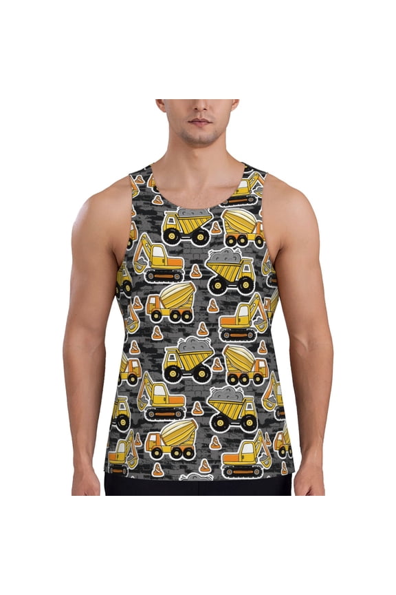 Excavator At Work Print Men's Workout Tank Top,Quick Dry Workout Tank Top,Gym Muscle Tee,Fitness Bodybuilding Sleeveless T Shirt-4X-Large