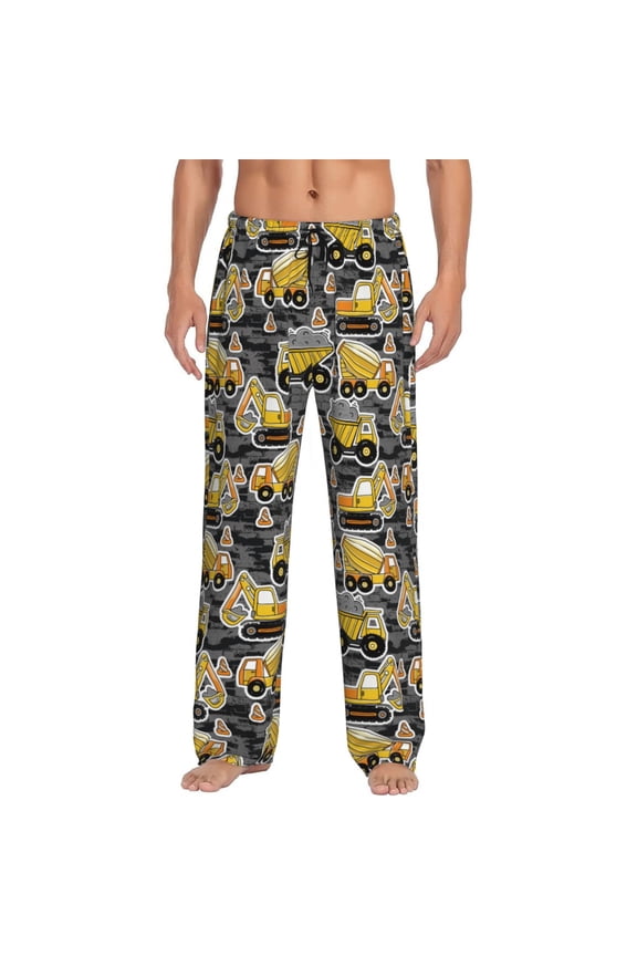 Excavator At Work Print Pajama Pants for Men,Men’s Pajama Bottoms,Mens PJ Pants with Pockets & Button Fly-Small