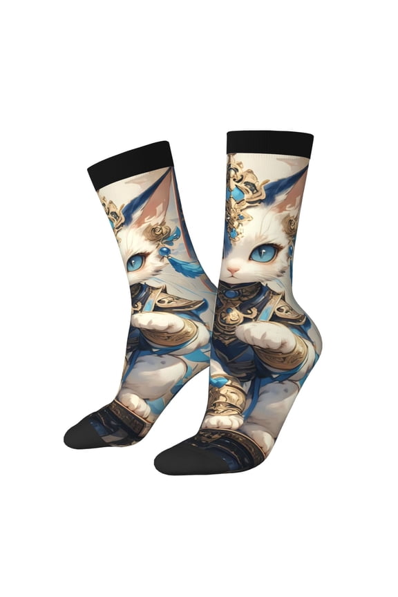 Exotic Blue Cat Print Adult Socks for Men & Women,Calf Socks, Ankle Socks,Boots Socks,Breathable Casual Sock,Unisex Crew Socks