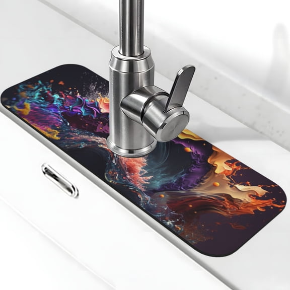 Logiee Explosive Fluid Splash Art Print Kitchen Sink Splash Guard Faucet Mat for Splash Guard Behind Faucet Drip Catcher for Kitchen,Bathroom,Sink Mat,Dish Drying Mat,Bathroom-15" X 5.5"
