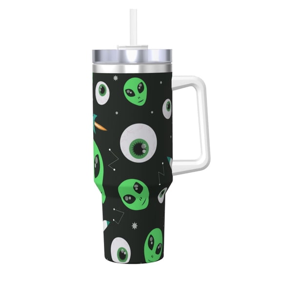 Logiee Eyeball Monster Print 40OZ Ice Bully Cup with Handle and Straw, Double Wall Stainless Steel Tumbler,Travel Coffee Cup with Lid, Summer Insulation and Cooling Cup