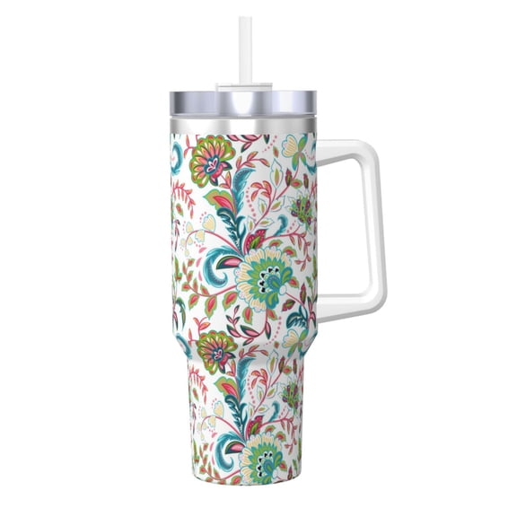 Logiee Fairy Flower Print 40OZ Ice Bully Cup with Handle and Straw, Double Wall Stainless Steel Tumbler,Travel Coffee Cup with Lid, Summer Insulation and Cooling Cup