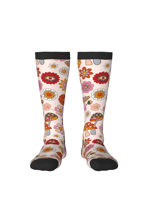 Fall 70s Groovy Hippie Print Gift Stocking Stuffers,Adult Stockings,Novelty Socks,Funny Socks Birthday Running Walking Sleeping