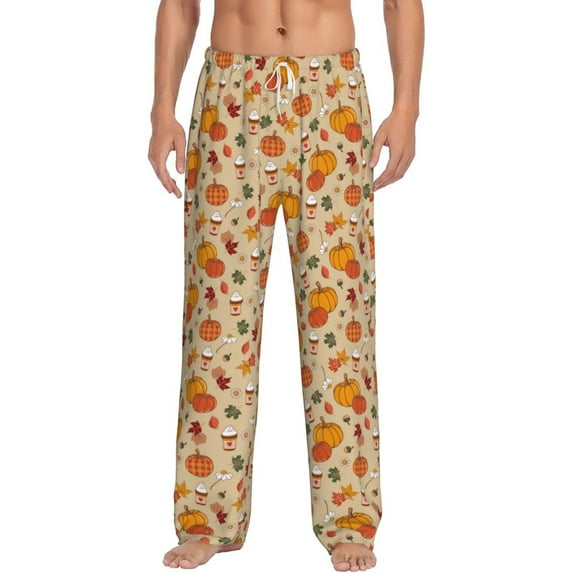 Logiee Fall Autumn Print Pajama Pants for Men,Men’s Pajama Bottoms,Mens PJ Pants with Pockets & Button Fly-Large