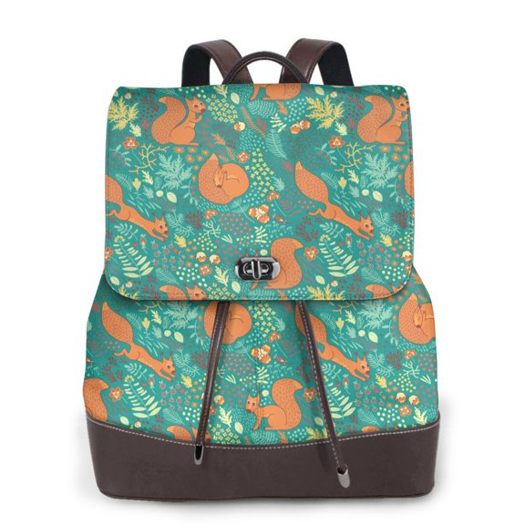 Logiee Fall Forest Squirrel Print Backpack Purse for Women,Fashion Leather Backpack Purse,Women's Leather Backpack for Work College Travel