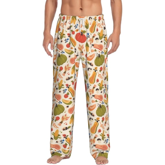 Logiee Fall Pumpkin Print Pajama Pants for Men,Men’s Pajama Bottoms,Mens PJ Pants with Pockets & Button Fly-X-Large