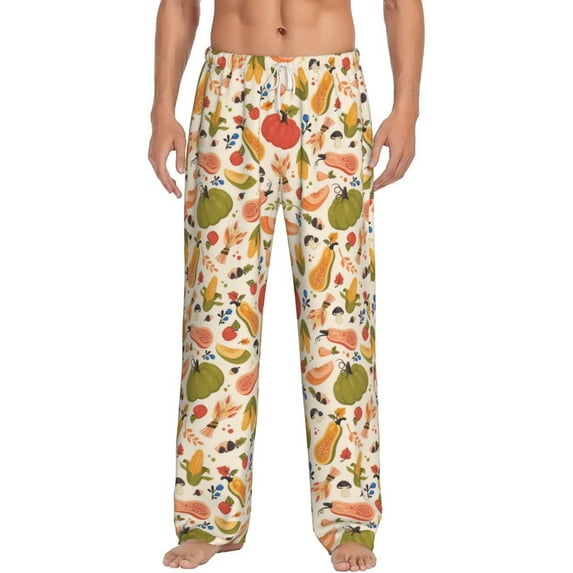 Logiee Fall Pumpkin Print Pajama Pants for Men,Men’s Pajama Bottoms,Mens PJ Pants with Pockets & Button Fly-XX-Large