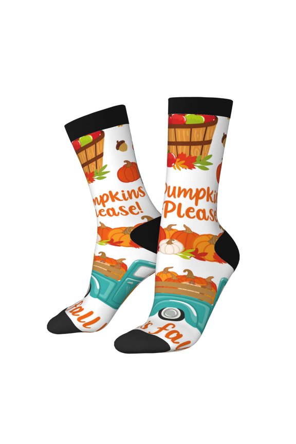 Fall Pumpkins Print Adult Socks for Men & Women,Calf Socks, Ankle Socks,Boots Socks,Breathable Casual Sock,Unisex Crew Socks
