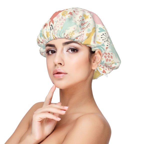 Logiee Fall Rabbit Print Silk Bonnet Satin Bonnet for Sleeping Women and Men,Double Layer Hair Bonnet for Curly Braids Hair