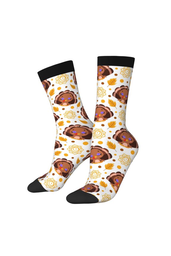 Fall Turkey Print Adult Socks for Men & Women,Calf Socks, Ankle Socks,Boots Socks,Breathable Casual Sock,Unisex Crew Socks