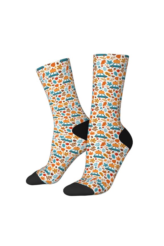 Falling Pumpkins On Car Print Adult Socks for Men & Women,Calf Socks, Ankle Socks,Boots Socks,Breathable Casual Sock,Unisex Crew Socks
