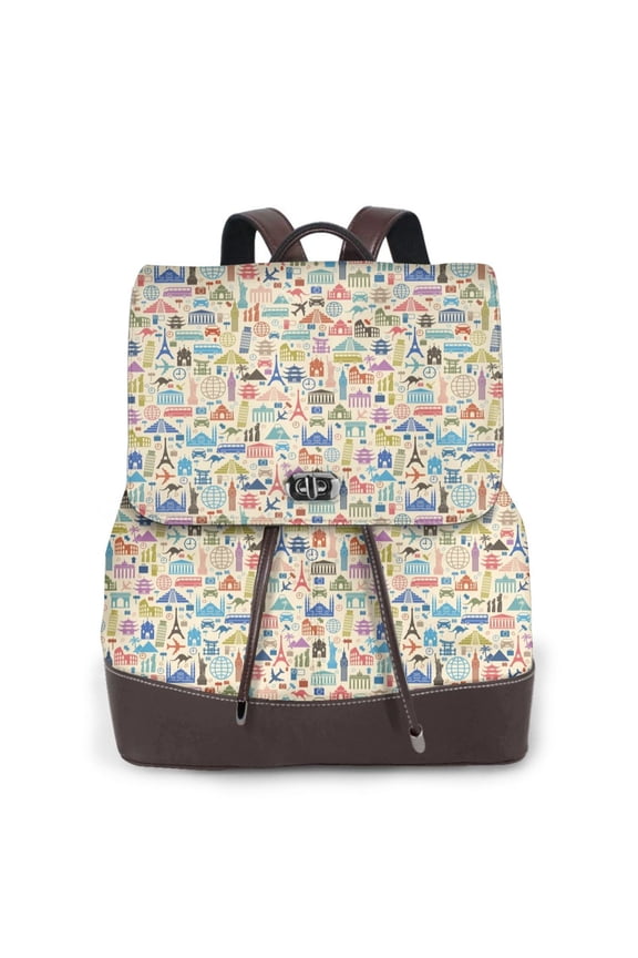 Logiee Famous Places Print Backpack Purse for Women,Fashion Leather Backpack Purse,Women's Leather Backpack for Work College Travel