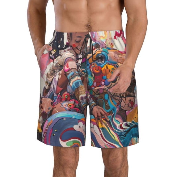 Logiee Fantasy Colorful Beast Print Mens Swim Trunks Quick Dry Board Shorts,Breathable Hawaii Beach Shorts Swimwear Bathing Suits-Medium