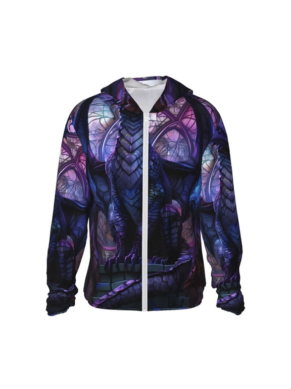 Fantasy Dragon In Cathedral Print Men's Women Light Jacket Full Zip Sun Protection Hoodie Long Sleeve Sun Shirts for Men Hiking Fishing Zip Pockets-3X-Large