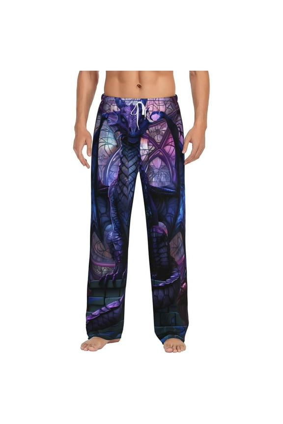 Fantasy Dragon In Cathedral Print Pajama Pants for Men,Men’s Pajama Bottoms,Mens PJ Pants with Pockets & Button Fly-Medium