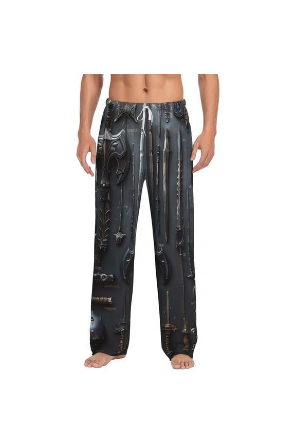Fantasy Medieval Weaponry Print Pajama Pants for Men,Men’s Pajama Bottoms,Mens PJ Pants with Pockets & Button Fly-3X-Large