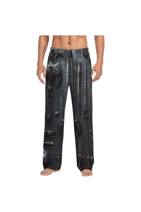 Fantasy Medieval Weaponry Print Pajama Pants for Men,Men’s Pajama Bottoms,Mens PJ Pants with Pockets & Button Fly-3X-Large