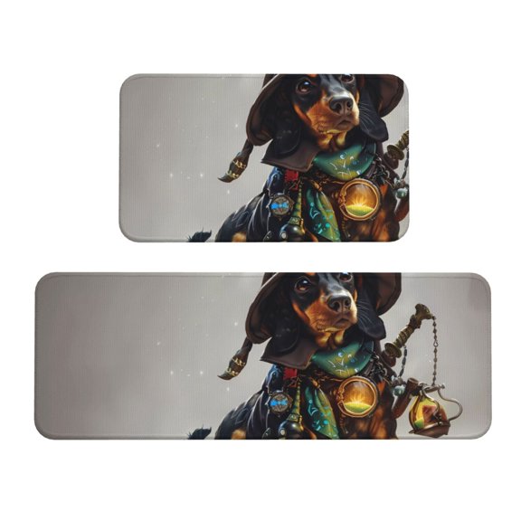 Logiee Fantasy Wizard Dog Art Print Kitchen Mats for Floor Sets of 2,Waterproof Kitchen Rugs,Non Slip Comfort Standing Mat Rug for Home,Runner,Sink,Office,Laundry