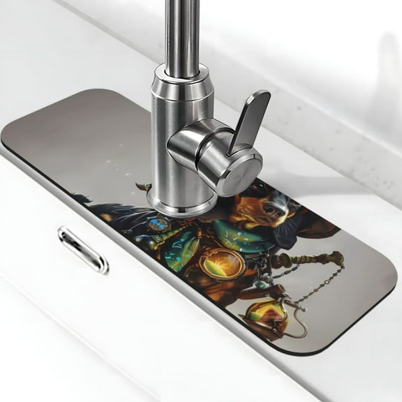 Logiee Fantasy Wizard Dog Art Print Kitchen Sink Splash Guard Faucet Mat for Splash Guard Behind Faucet Drip Catcher for Kitchen,Bathroom,Sink Mat,Dish Drying Mat,Bathroom-15" X 5.5"
