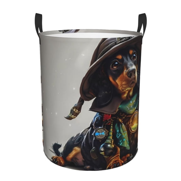 Logiee Fantasy Wizard Dog Art Print Laundry Hamper,Dirty Clothes Hamper Storage Basket for Bathroom Bedrooms College Dorm, Circular Hamper with Handles,Collapsible Laundry Baskets-Medium