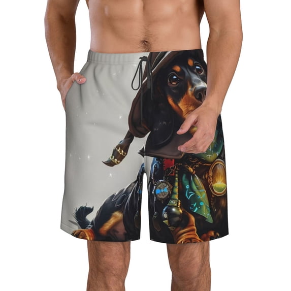 Logiee Fantasy Wizard Dog Art Print Mens Swim Trunks Quick Dry Board Shorts,Breathable Hawaii Beach Shorts Swimwear Bathing Suits-XX-Large