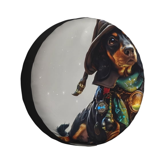 Logiee Fantasy Wizard Dog Art Print Spare Tire Cover, Universal Wheel Protectors,Waterproof Dust-Proof UV Sun Wheel Tire Cover,Fit for SUV, RV, Travel Trailer, Truck-14 inch